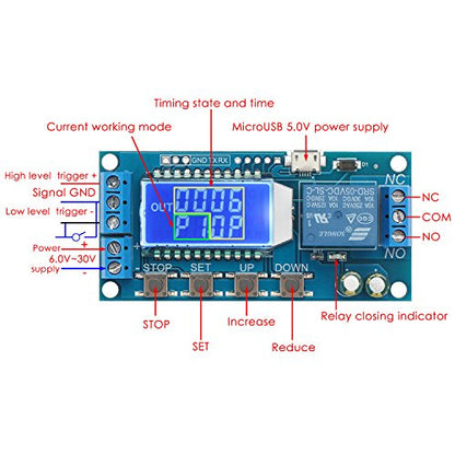 DROK Timer Relay - 5V/12V/24V Time Delay Relay Switch Delay-Off Cycle Timer 0.01s-9999mins with LCD Display Support Micro USB 5V Power Supply - color: Blue, size: 1pcs