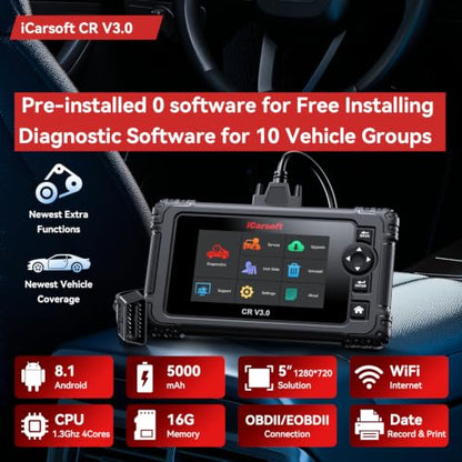 iCarsoft CR V3.0 (2026) Scan Tool Bidirectional OBD2 Scanner Diagnostic Tool for All Cars, 45 Reset,All System Diagnose, 4000+ Active Test, Battery Test-Customizable Diagnosis for 10 Car Brands - style: For All Cars