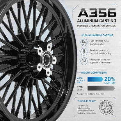 TOFR 16x3.0 Rear Fat King Spoke Wheel For Harley Touring Baggers 1984-2008 - color: Gloss Black, size: Rear:16inchx3.0inch