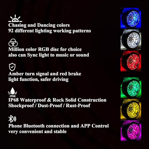 17.5" Double Row LED Wheel Ring Lights, App Control, 92 Modes, Brake Turn