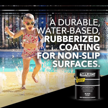 Tuff Coat Medium Texture Rubberized Non-Skid Deck Coating – Textured Non-Slip Safety Surface for Pool Decks, Docks, Boat Ramps, Patios, Walkways & High-Traffic Areas (UT-201 Black 1-gallon) - color: Black, size: 128 Fl Oz (Pack of 1)