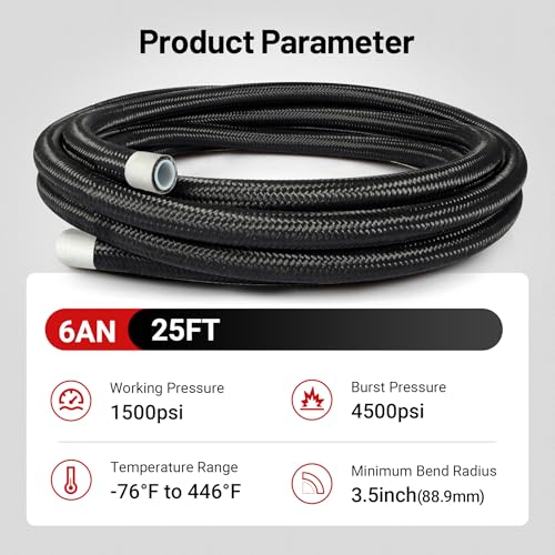 EVIL ENERGY LS Swap 58PSI Fuel Filter Regulator with 6AN 25FT PTFE EFI Fuel Hose Line Kit Black