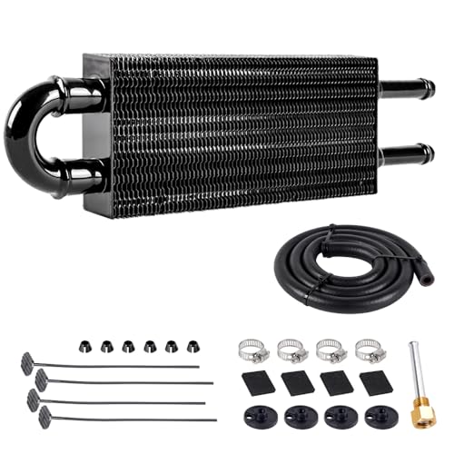 BARTOO Universal 5/16" Transmission Oil Cooler Kit, Aluminium alloy 2 Pass Tube and Fin Oil Cooler Kit (Black) - color: Black, size: 2 Pass
