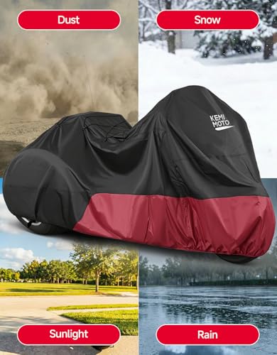 KEMIMOTO Heavy Duty 3 Wheel 420D Motorcycle Cover with Antenna Opening - color: Red, size: Trike