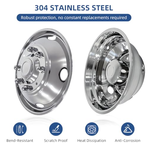 hightall 19.5 Wheel Simulators, 19.5" 10 Lug Stainless Steel Hubcaps,Polished Surface,2Pcs Front Wheel/2Pcs Rear Wheel,Bolts On Wheel Cover Set Compatible with Ford 1999-2002 F450/F550 - size: 19.5" For 1999-2002 F450 F550