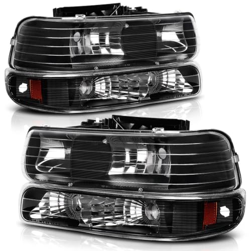 AUTOSAVER88 Headlight Assembly Compatible with 1999-2002 Chevy Silverado - color: OE - Black/Amber/Clear