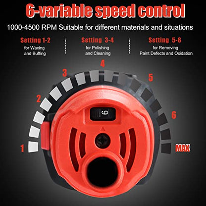 AOBEN Car Buffer Polisher,6 inch Dual Action Polisher,Random Buffer Polisher kit with 6 Variable Speed 1000-4500rpm,Detachable Handle,4 Buffing Pads for Car detailing Polishing and Waxing - size: AT3501-7