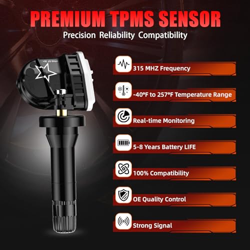 Pre-Programmed 315Mhz TPMS, Tire Pressure Sensor Fit for Chevy Silverado(2007-2019)/Equinox(2007-2022), Cadillac Escalade (2007-2020), GMC Terrain(2010-2020)/Sierra(2007-2019) (4PCS)