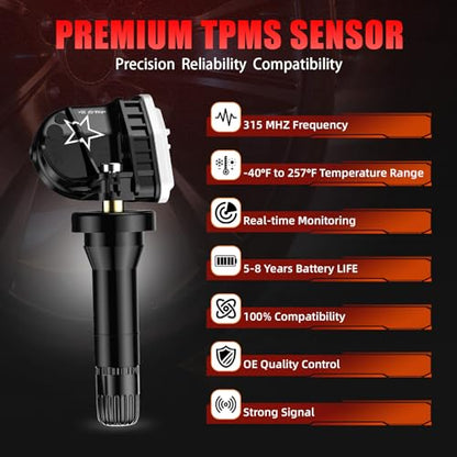 Pre-Programmed 315Mhz TPMS, Tire Pressure Sensor Fit for Chevy Silverado(2007-2019)/Equinox(2007-2022), Cadillac Escalade (2007-2020), GMC Terrain(2010-2020)/Sierra(2007-2019) (4PCS)