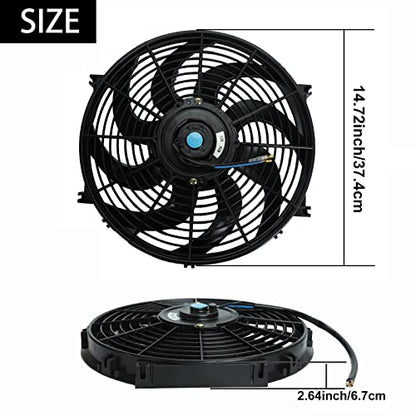 BLACKHORSE-RACING 14" Universal Electric Radiator Cooling Fans + Thermostat Relay & Mount Kit - size: 14 Inch