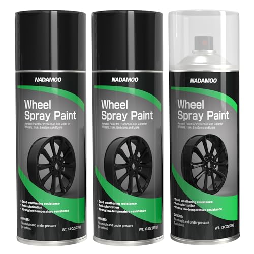 NADAMOO Aluminum Wheel Clear Protective Topcoat + Semi-gloss Black Wheel Rim Spray Paint 2 Cans