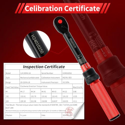 Hairich 1/4-Inch Torque Wrench, Dual-direction Small Torque Wrench 20-220in.lb/2.3-24.9Nm, 72 tooth High Precision Professional with Dual Range Scales - size: 1/4" 1.67-18.33 FT.LB