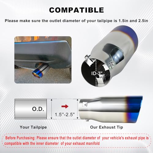 Mupera 1.5"-2.5" Exhaust Tip Adjustable, 4" Outlet, 9" Long - size: 1.5-2.5" Inlet 4" Outlet 9" Length B Silver