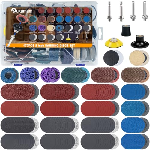 172 PCS 2" Quick Change Sanding Discs Kit with 1/4" Round & Hex Shank