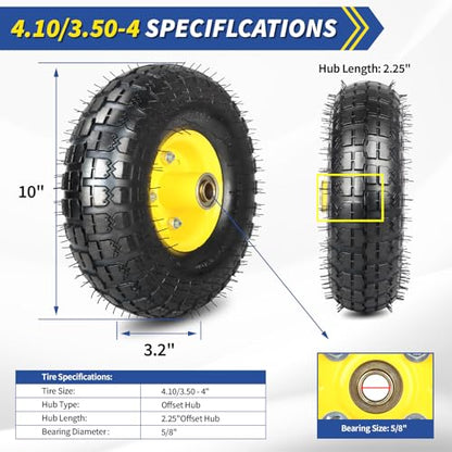 GICOOL 4.10/3.50-4 Rubber Pneumatic Tire, for Hand Truck Dolly Cart 2 Pack