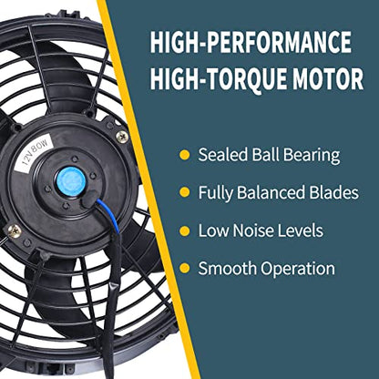 10'' Inch Slim Fan Push Pull Electric Radiator Cooling Fan Black - color: Black, size: 10 Inch-2 Pieces