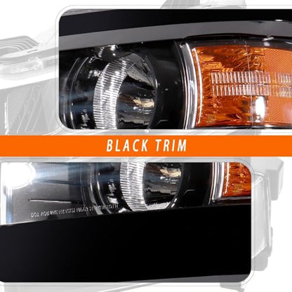 Headlights Halogen Assembly fits 2015-2019 Chevy Silverado 2500HD - size: Black Left Side