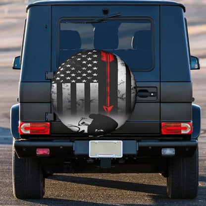 Bow Deer Hunting American Flag Weatherproof Spare Tire Cover - color: Orange, size: 14 inch