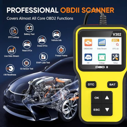 Professional OBD2 Scanner, Enhanced Check Engine Code Reader - color: Yellow