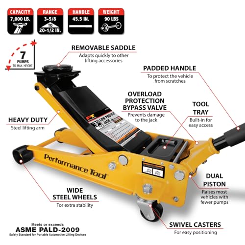 Performance Tool W1645 3.5 Ton Low Profile Swiveling Floor Jack - style: 3-1/2 Ton (7,000 lbs) Low Profile