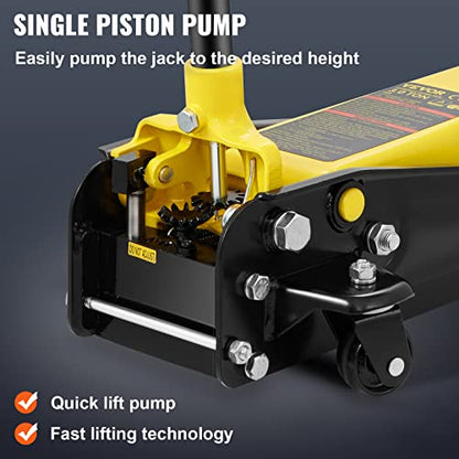 VEVOR 3 Ton Low Profile Floor Jack for All Terrain Vehicles, Heavy-Duty Steel Racing Jack with Quick Lift Pump, 5.12"-20" Lifting Range, 3.0 tons - color: yellow