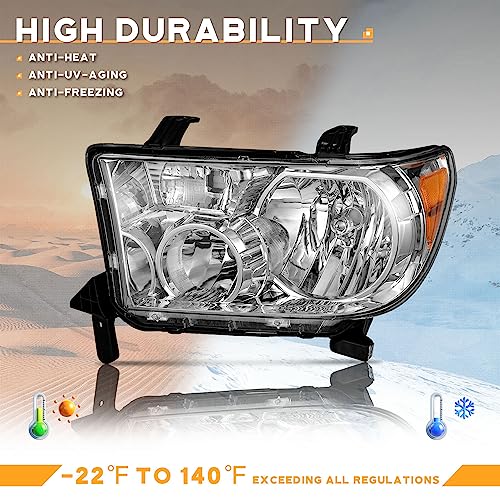 WEELMOTO Headlights for 07-13 Toyota Tundra, Fits Models W/O Level Adjuster - color: Clear Lens I Chrome Housing I Amber Reflector