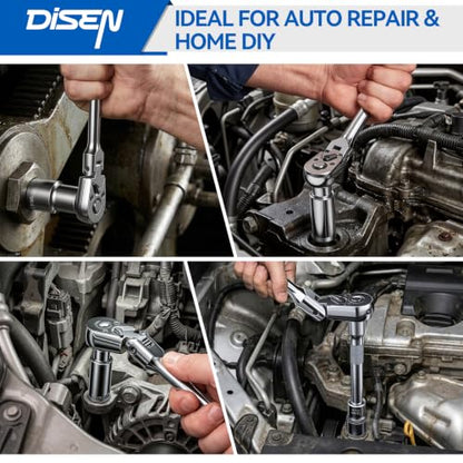 DISEN 3-Piece Flex-Head Ratchet Wrench Set - color: 72t Flex-head Stubby Ratchet Set