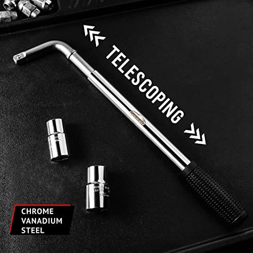 EPAuto Telescoping Lug Wrench, Wheel Wrench, CR-V Sockets (17/19, 21/22mm)