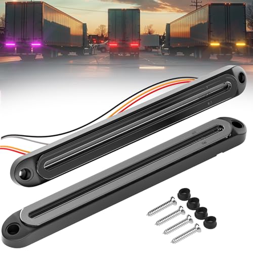 PSEQT 3 Color Trailer Tail Brake Stop Turn Signal Running LED Lights Bar Amber Red Purple Rear Identification Marker Waterproof Light Strip for Trailer Truck Pickup Offroad RV ATV UTV Bus Van, 2Pcs - color: Red & Amber & Purple
