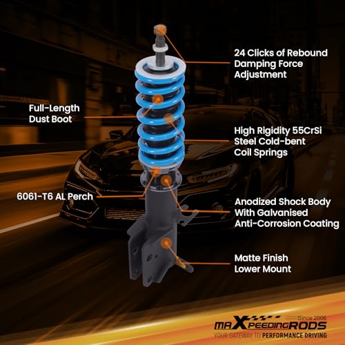 maXpeedingrods Coilover for Pontiac GTO 2004-2006, for Holden Monaro 2002-2006, 24 Levels Damper Adjustable Coilovers Suspension Kit Strut, Height Adjustable T6 Upgraded Lowering Kits Blue