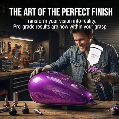 HVLP Air Spray Gun Kit 1.4mm, Professional Automotive Paint Sprayer - color: Purple-blk, size: 1.4mm