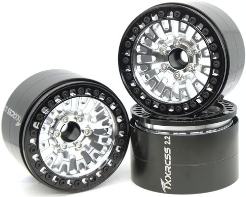 198g Super Heavy Duty 2.2 Beadlock Wheel Rims for 1/10 RC Crawle (Silver Black) - color: Silver Black