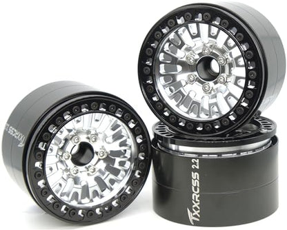 198g Super Heavy Duty 2.2 Beadlock Wheel Rims for 1/10 RC Crawle (Silver Black) - color: Silver Black
