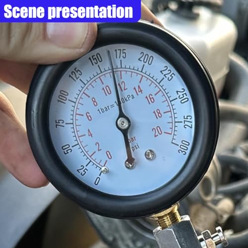 9PCS Petrol Engine Cylinder Compression Tester Kit with Spark Plug Tester, 0-20 Bar & 0-300 PSI Compression Gauge Car and Motorcycle Engine Testing Tool (Blue) - color: Blue