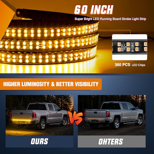Nilight 60 Inch 360 LED Tailgate Strobe Light Strip Amber - color: 60" Tailgate Strobe Amber