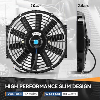 Auto Dynasty 10 inch Universal 12V Electric Radiator Cooling Fan Kit, Black - color: Black, size: 10 Inch Diameter