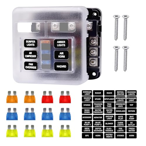 12V Fuse Block, Waterproof 6 Way Fuse Box with LED Indicator for 12V/24V Automotive Golf Cart Truck Car Boat Marine RV Motorcycle - color: 6 Way Fuse Box