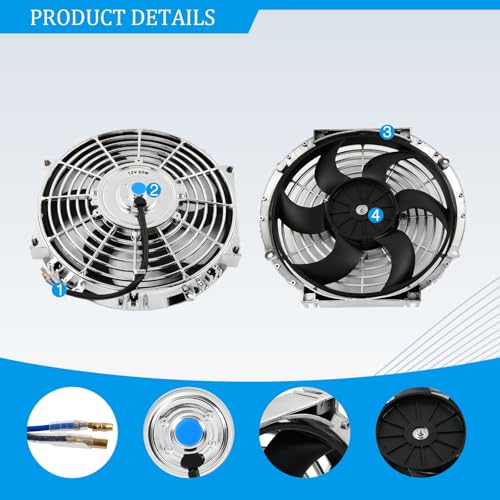 10'' Inch Chrome Universal Slim Fan Push Pull Electric Radiator 12V 80W High Performance Cooling Fan Mount Kit Set of 2 - color: Chrome, size: 10 Inch-2 Pieces