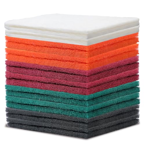 Hoolerry 30 Pcs 6 x 9 Inch Scuff Pad 5 Different Specifications Assortment Scouring Pad General Purpose Non Scratch Scrub Pad Ideal for Garden Automotive Body Tools and Grills Dish Kitchen Cleaning