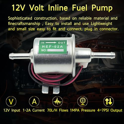 12V Universal Electric Fuel Pump Low Pressure 4~7 PSI Inline Diesel Gas Compatible with All 12V Cars Trucks Boats Carburetor Lawnmower and Generators HEP-02A ATV - size: HEP-02A(4-7 PSI)