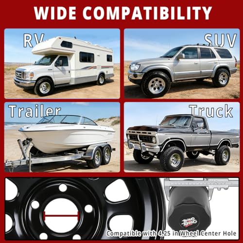 RTrhinotuning 4 PCS 4.25 in Stainless Steel Trailer Wheel Center Caps for Truck SUV RV Rim Center Caps 4.37“ Tall Matte Black Push Through Hub Covers - color: Black