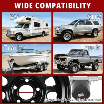 RTrhinotuning 4 PCS 4.25 in Stainless Steel Trailer Wheel Center Caps for Truck SUV RV Rim Center Caps 4.37“ Tall Matte Black Push Through Hub Covers - color: Black
