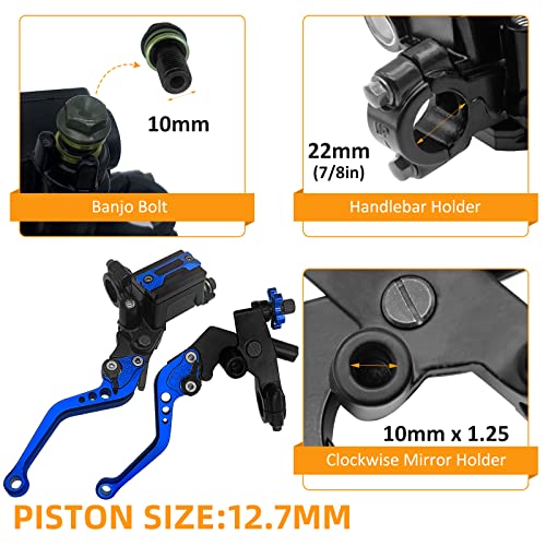 M MATI Upgrade Universal 7/8" 22mm Handlebar Brake Master Cylinder Clutch Lever Set Left & Right Motorcycle Levers Compatible with Yamaha Honda Kawasaki Suzuki Harley(Blue) - color: Blue