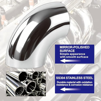 2PCS Stainless Steel Elbow 4" 90° Mandrel Bend Elbow-Thickness 16GA/.065" Wall, 304 Stainless Elbow Exhaust Tubing for Car Modified Exhaust Elbow Pipe, Stair Handrail (2 Pack) - size: 4" 90° (2 Pack)
