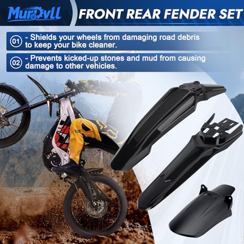 Front Rear Fender Set for Surron, Extended Rear Fender, Rear Shock Fender, 3PCS Mud Guards Mudguard Fender Compatible with Sur Ron Light Bee X S Segway X160 X260 Motorcycle Electric Dirt Bike Black - style: Front Rear Fender kit