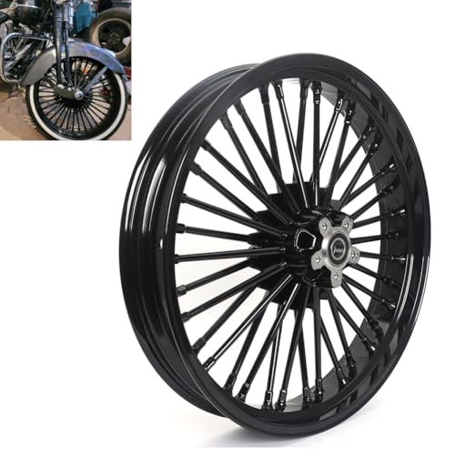 TOFR 21x3.5 17x6.0 Fat Spoke Wheels Black For Harley Softail FatBoy 07-17 - color: 21x3.5 17x6.0 Black, size: Softail FatBoy 2007-2017