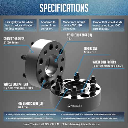 Wheel Accessories Parts 2 Pcs Hub Centric Wheel Spacers Adapters 6x5.5 6x139.7mm 2.00 Inch Thick 78.1mm Hub M14x1.5 14x1.5 Thread Stud Fits Chevy Silverado 1500 Suburban Tahoe ｜ GMC Sierra 1500 Yukon - size: 2" (2 Pack), style: Silverado Sierra 1500 (Hub