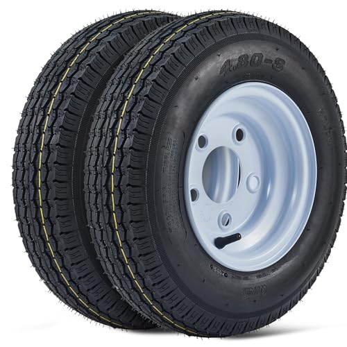 2 Pack 4.80-8 4.80x8 480-8 4.80-8 Trailer Tires with 8'' Rims, 5 Lug on 4.5'', Load Range C, 6PR - size: 480-8, style: 5 Lug