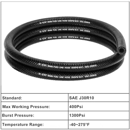 3/8" Fuel Line Hose, SAE 30R10 5FT 300PSI High Pressure Submersible for Automotive Fuel Systems Engines - size: 3/8"-5FT