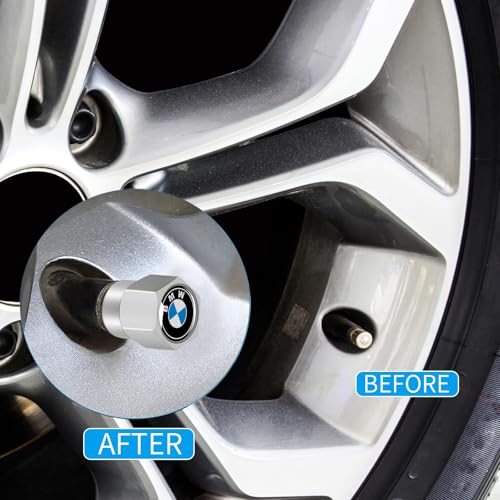 Tire Valve Stem Caps Cover for BMW X1 X3 M3 M5 X1 X5 X6 Z4 3 5 7 Series Metal Wheel Air caps Auto Valve Stem Caps Accessories 4 Pack Silver - color: Silver-03